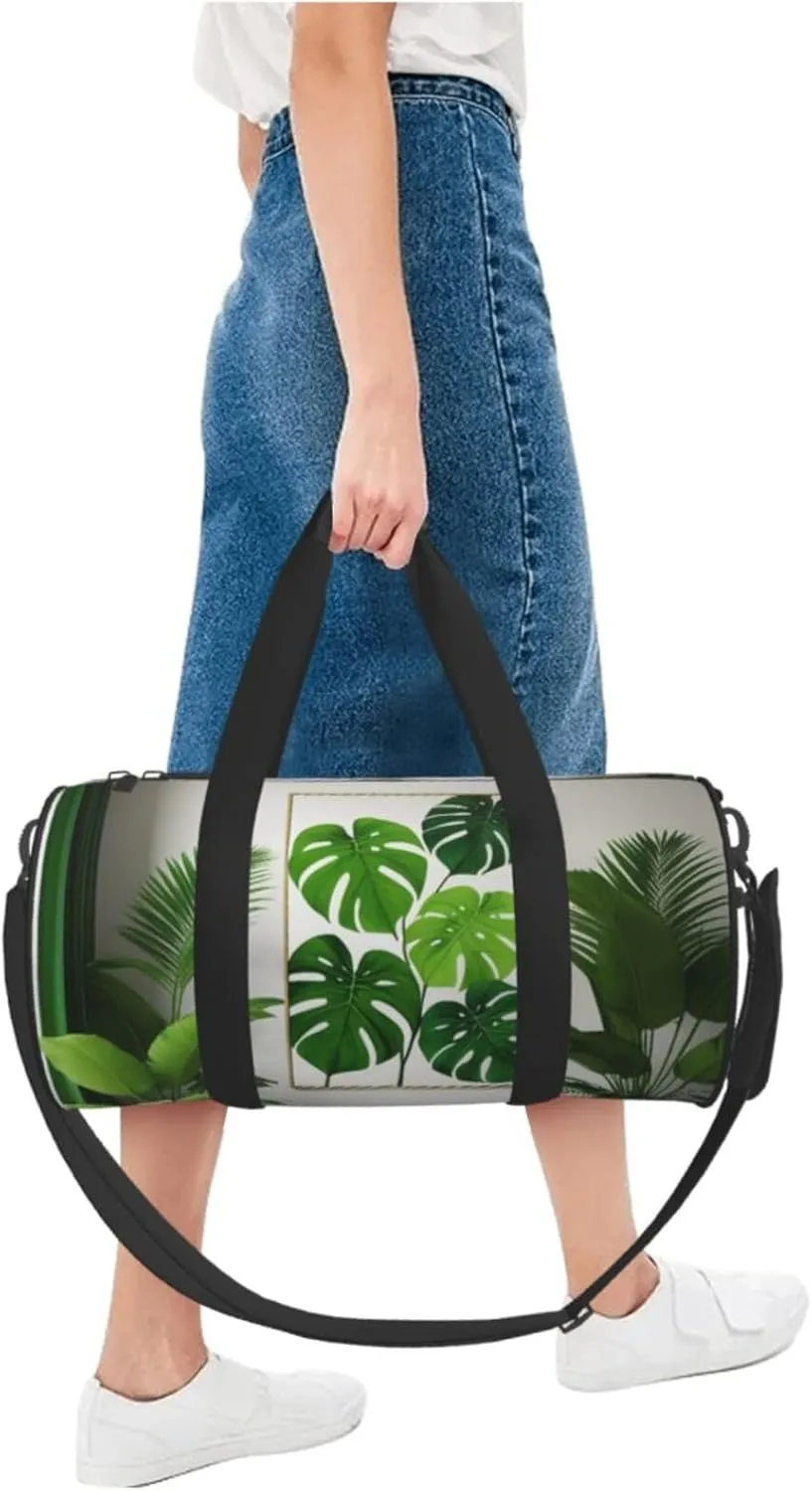 Green Tropical Jungle Plant Printed Travel Bag,Round Personal Item Storage bag,Foldie Duffel Bag for Traveling Vacation,Fitness,Sports