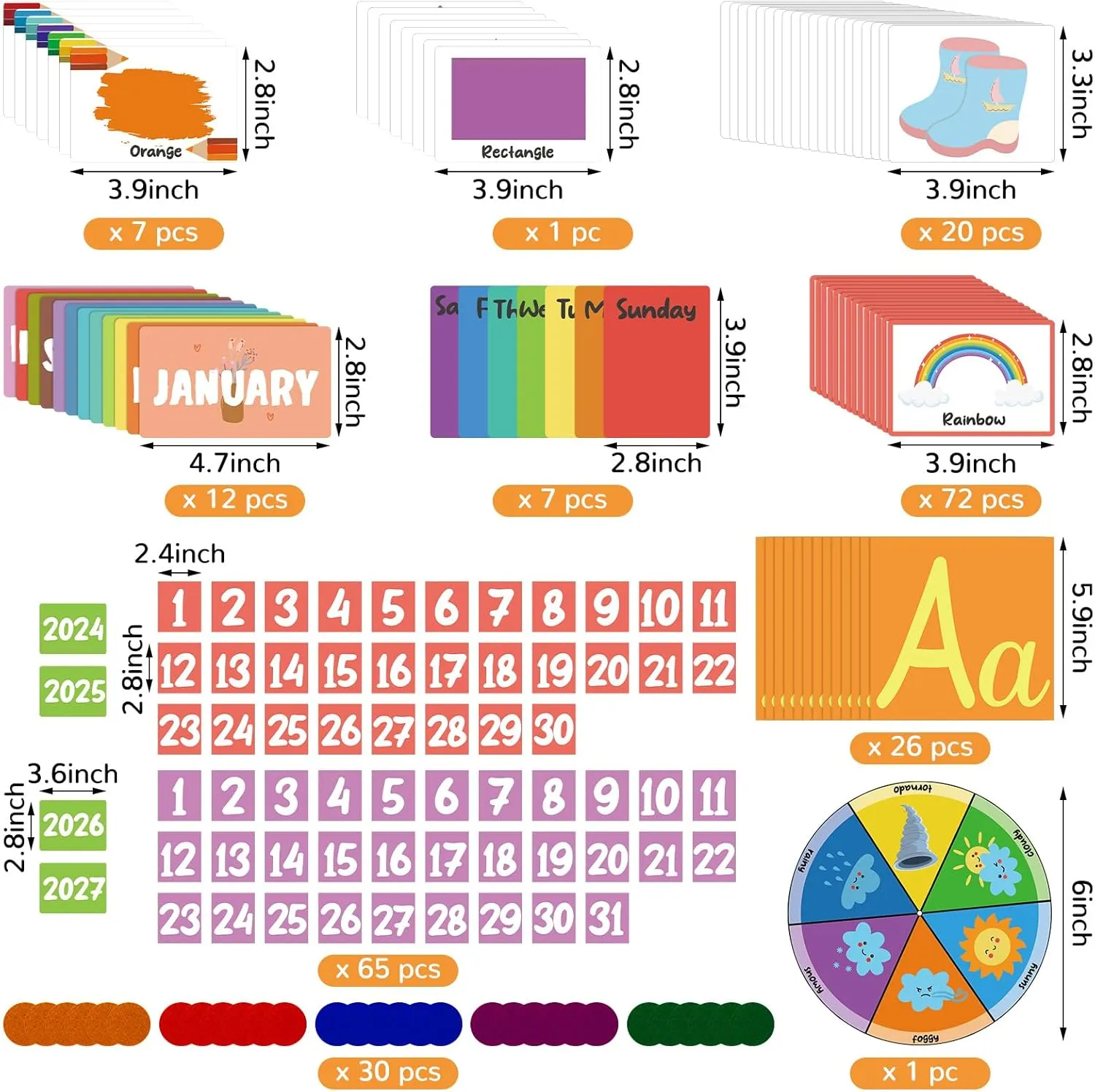 Gueevin Circle Time Center Pocket Chart 41 x 39 Inch Educational Pocket Chart Teaching Materials Set with 218 Pcs Learning Cards, Include Calendar Weather Counting Letter Color Shape Etc.(Burlap)