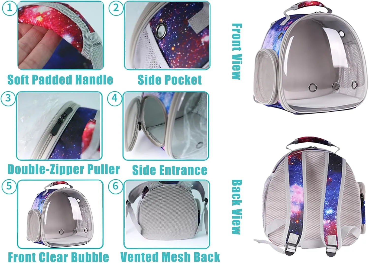 Guinea Pig Carrier Backpack, Bearded Dragon Backpack, Reptile Lizard Clear Space Capsule Bubble Astronaut Window Backpack Carrier for Bunny Hedgehog Rabbit (Galaxy Blue)
