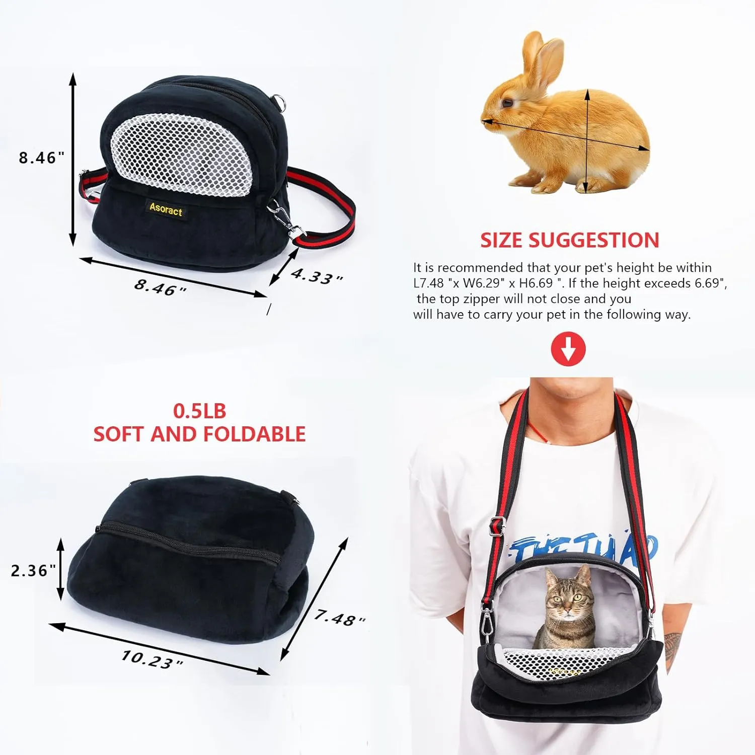Guinea Pig Carrier Fleece Sugar Glider Bonding Pouch Soft Comfortable Going Out Small pet Travel Sleeping Bag with Adjustable Strap, Breathable Mesh Window and Removable Mat for Hedgehogs, Kittens