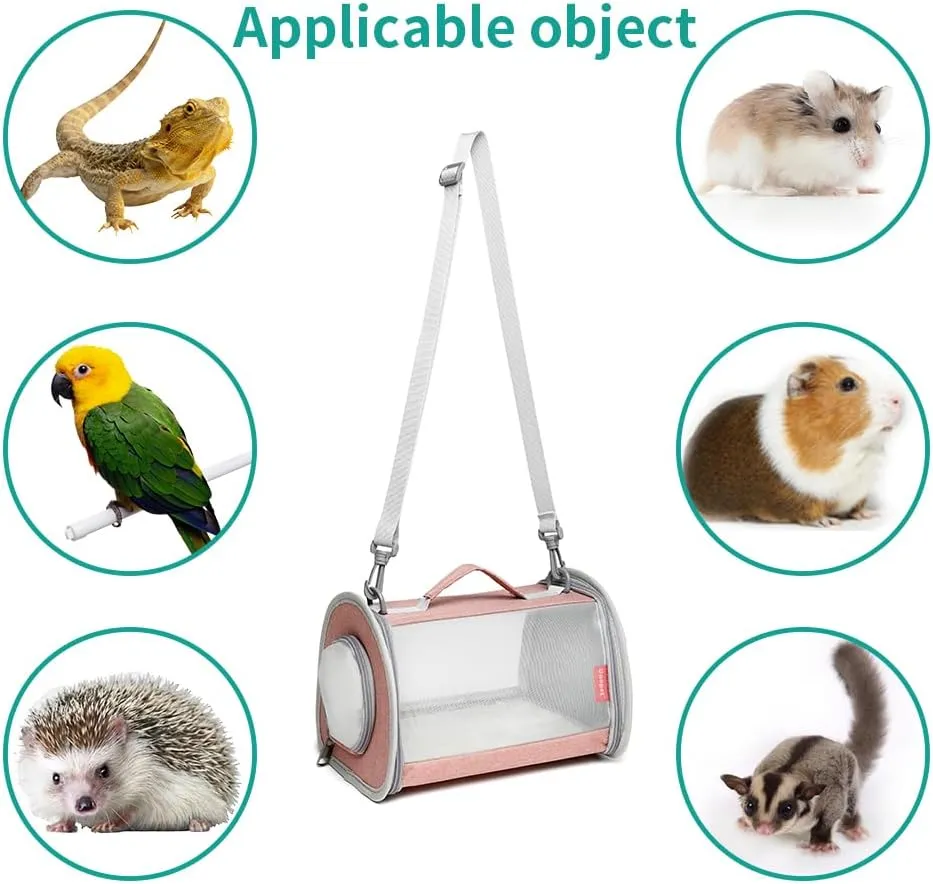 Guinea Pig Carrier Travel Small Animal Carrier Bag Lizard Bird Rabbit Carrier Cage Squirrel Breathable Bag Portable Travel Hamster Small Pet Hangbag (Large, Pink)
