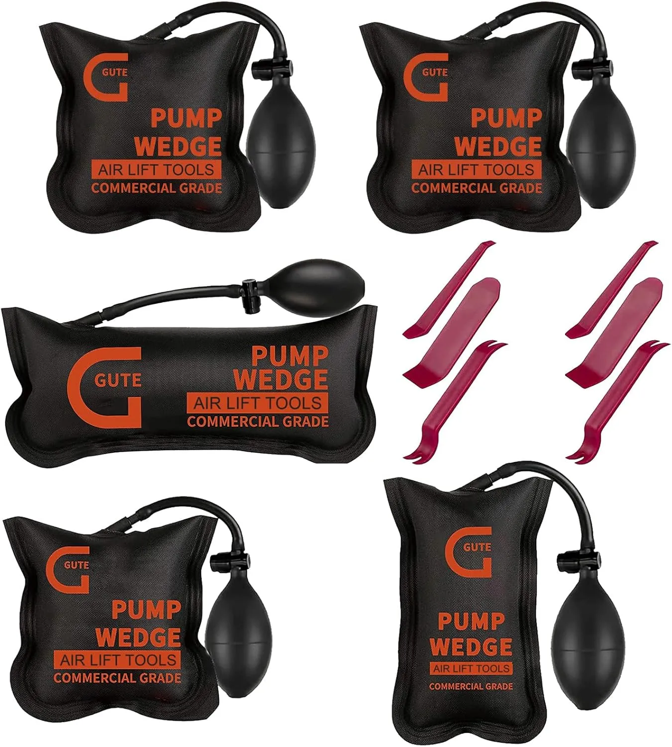 Gute Air Wedge Bag Pump, 5Pack Commercial Inflatable Air Wedge Pump Tool,Air Wedge Pump Bag Tool-Professional Leveling Kit,Air Wedge Bag for Variety of Jobs. 300 LB Rating