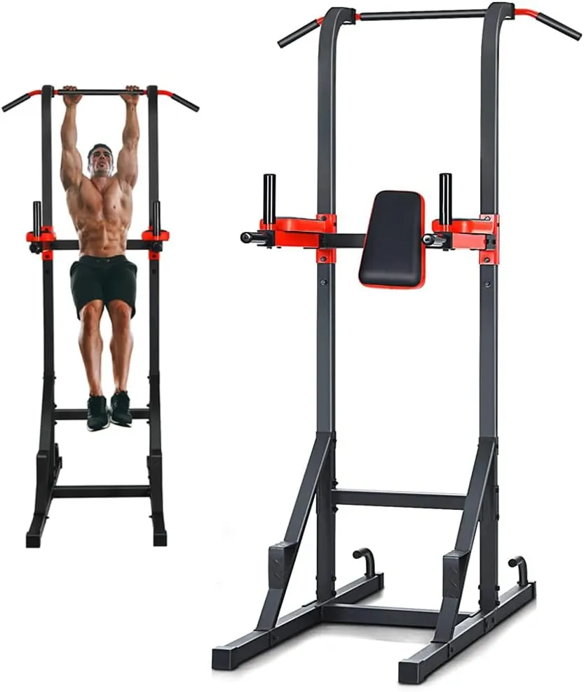 GYMAX Multi-function Power Tower, Heavy-duty Pull Up Bar Stand for Pull-ups, Push-ups, Vertical Knee, Leg Raises, Dip Stand, Strength Training, Workout Dip Station for Home, Gym, Fitness Equipment