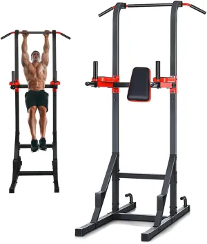 GYMAX Multi-function Power Tower, Heavy-duty Pull Up Bar Stand for Pull-ups, Push-ups, Vertical Knee, Leg Raises, Dip Stand, Strength Training, Workout Dip Station for Home, Gym, Fitness Equipment