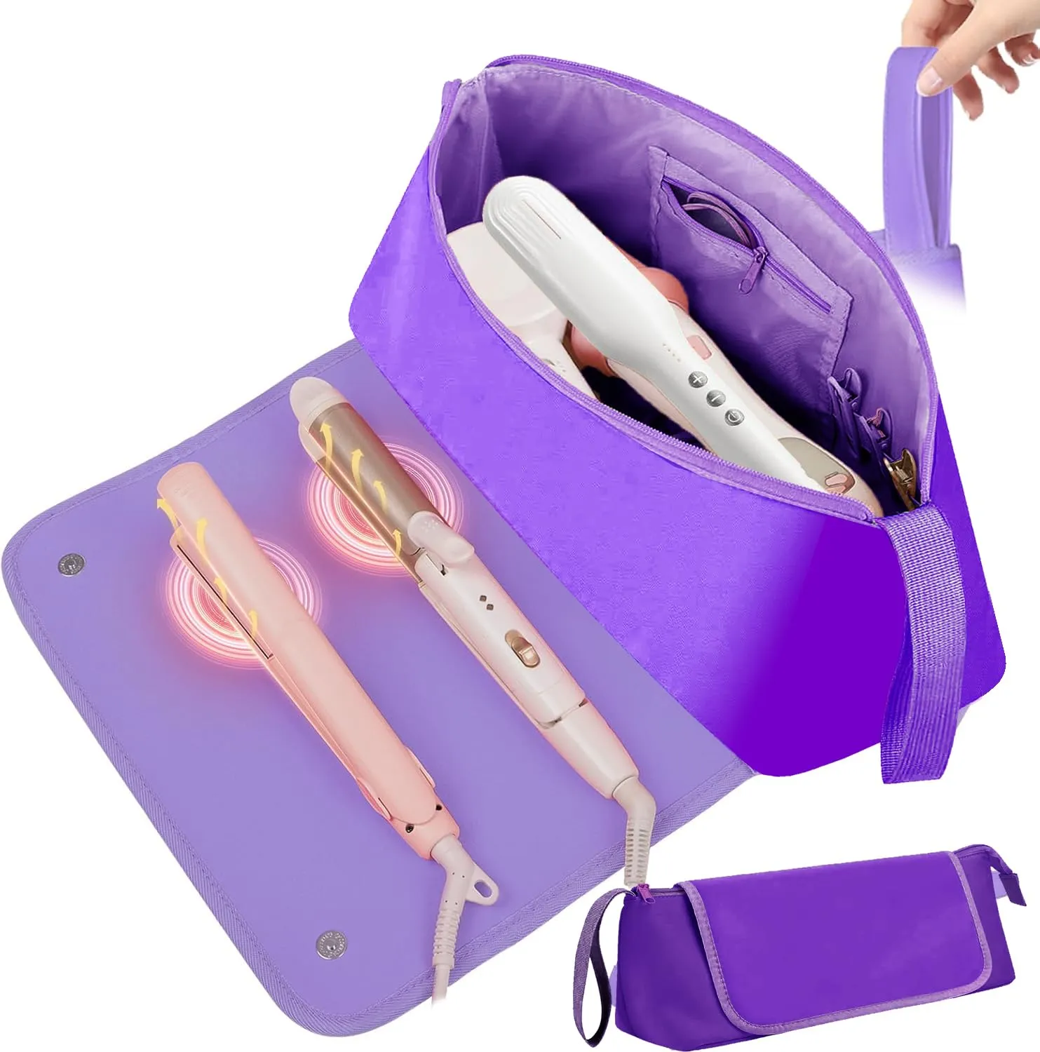 Hair Tools Travel Bag, Hot Tools Organizer for Women, Hair Styling Accessories Organizer Case, Curling Iron Straightener Flat Iron Hair, Essentials Dryer Storage Pouch for Gift, Purple