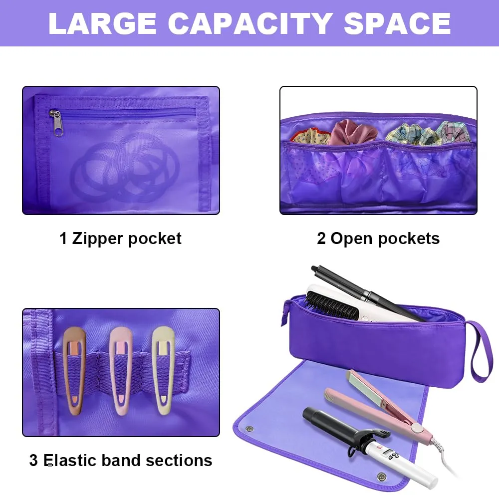 Hair Tools Travel Bag, Hot Tools Organizer for Women, Hair Styling Accessories Organizer Case, Curling Iron Straightener Flat Iron Hair, Essentials Dryer Storage Pouch for Gift, Purple