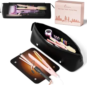 Hair Tools Travel Bag with Heat Resistant Mat, Hair Styling Accessories Organizer Case for Curling Iron, Hair Straightener and Hair Dryer, Travel Storage Bag for Women, 2-in-1 Hair Tools, Black