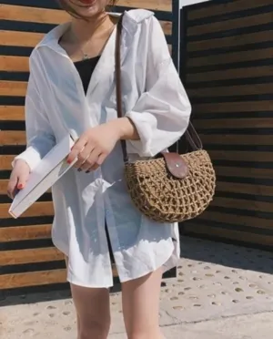 Half Moon Straw Summer Crossbody Bag