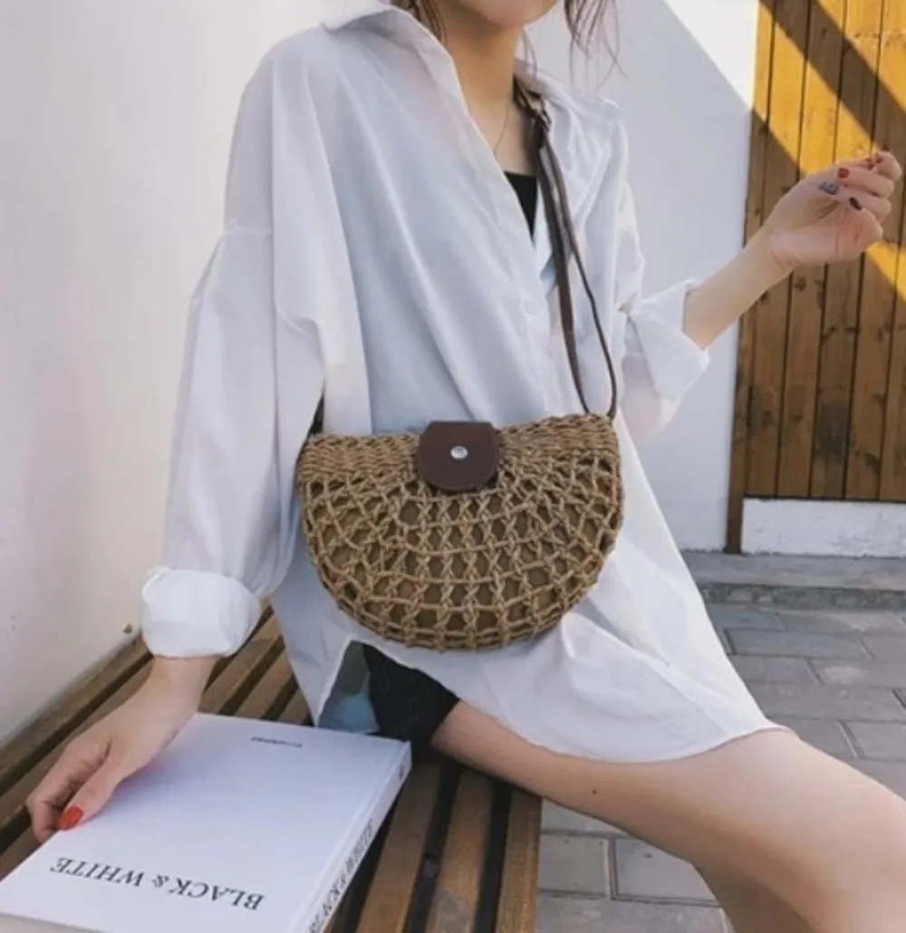 Half Moon Straw Summer Crossbody Bag