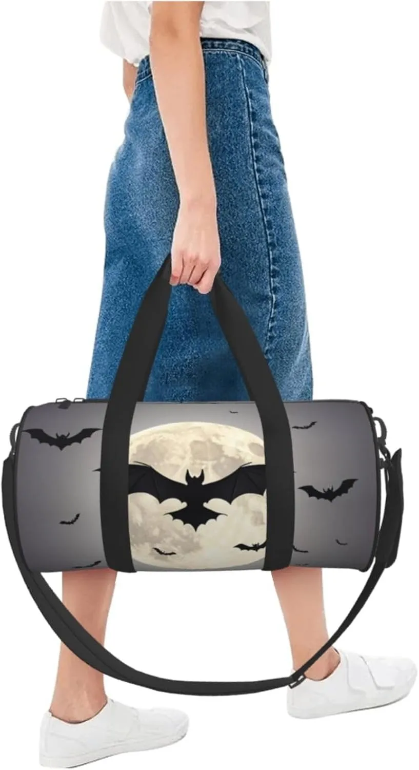 Halloween Flying Bats Printed Travel Bag,Round Personal Item Storage bag,Foldie Duffel Bag for Traveling Vacation,Fitness,Sports