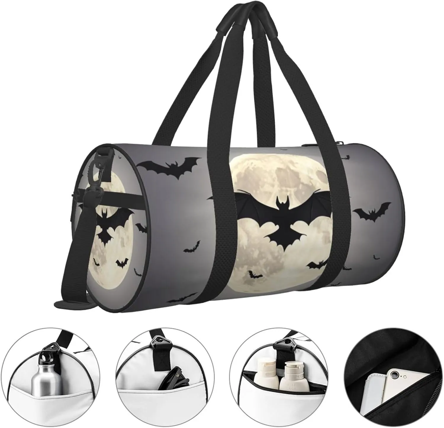 Halloween Flying Bats Printed Travel Bag,Round Personal Item Storage bag,Foldie Duffel Bag for Traveling Vacation,Fitness,Sports