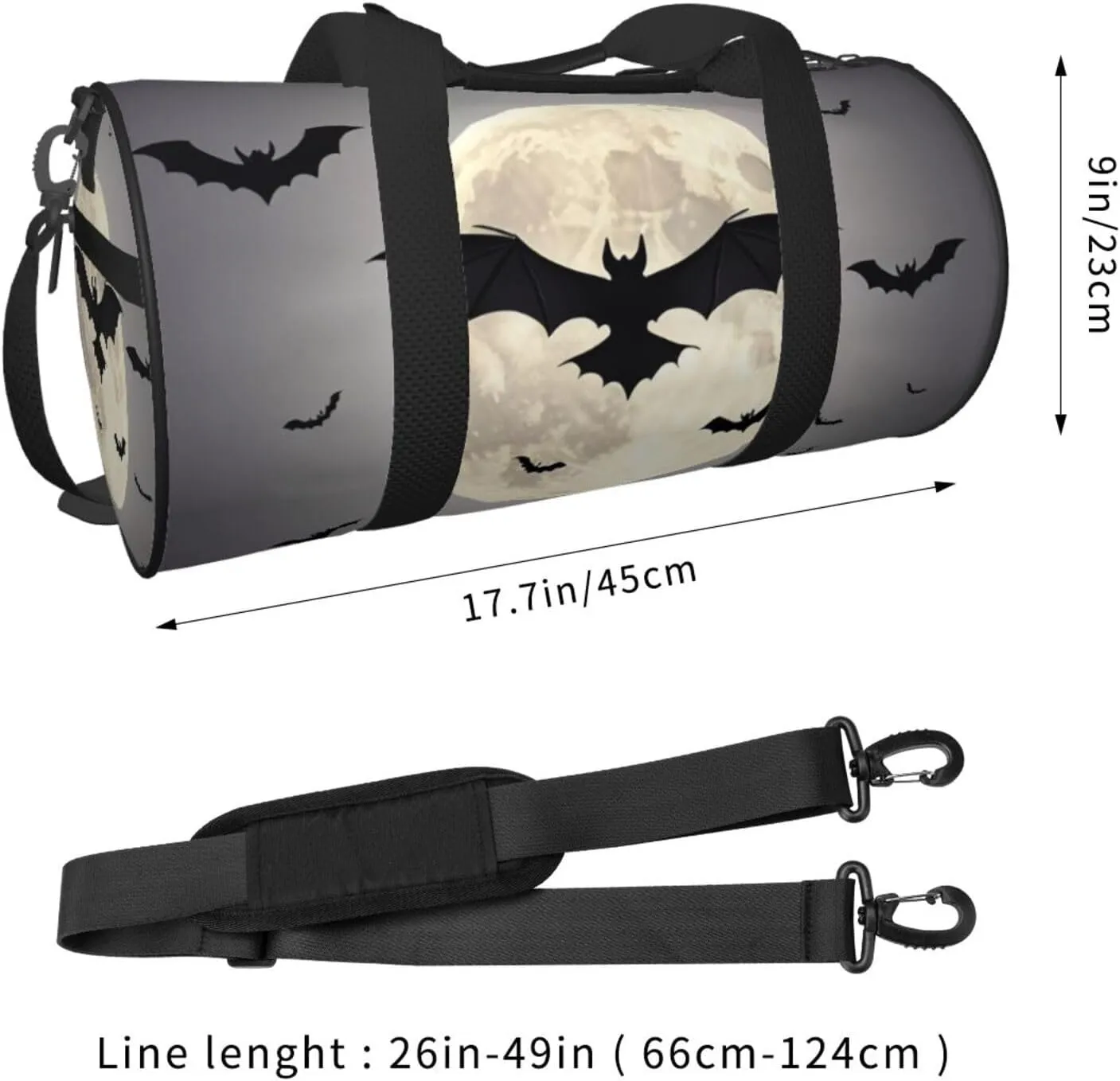 Halloween Flying Bats Printed Travel Bag,Round Personal Item Storage bag,Foldie Duffel Bag for Traveling Vacation,Fitness,Sports