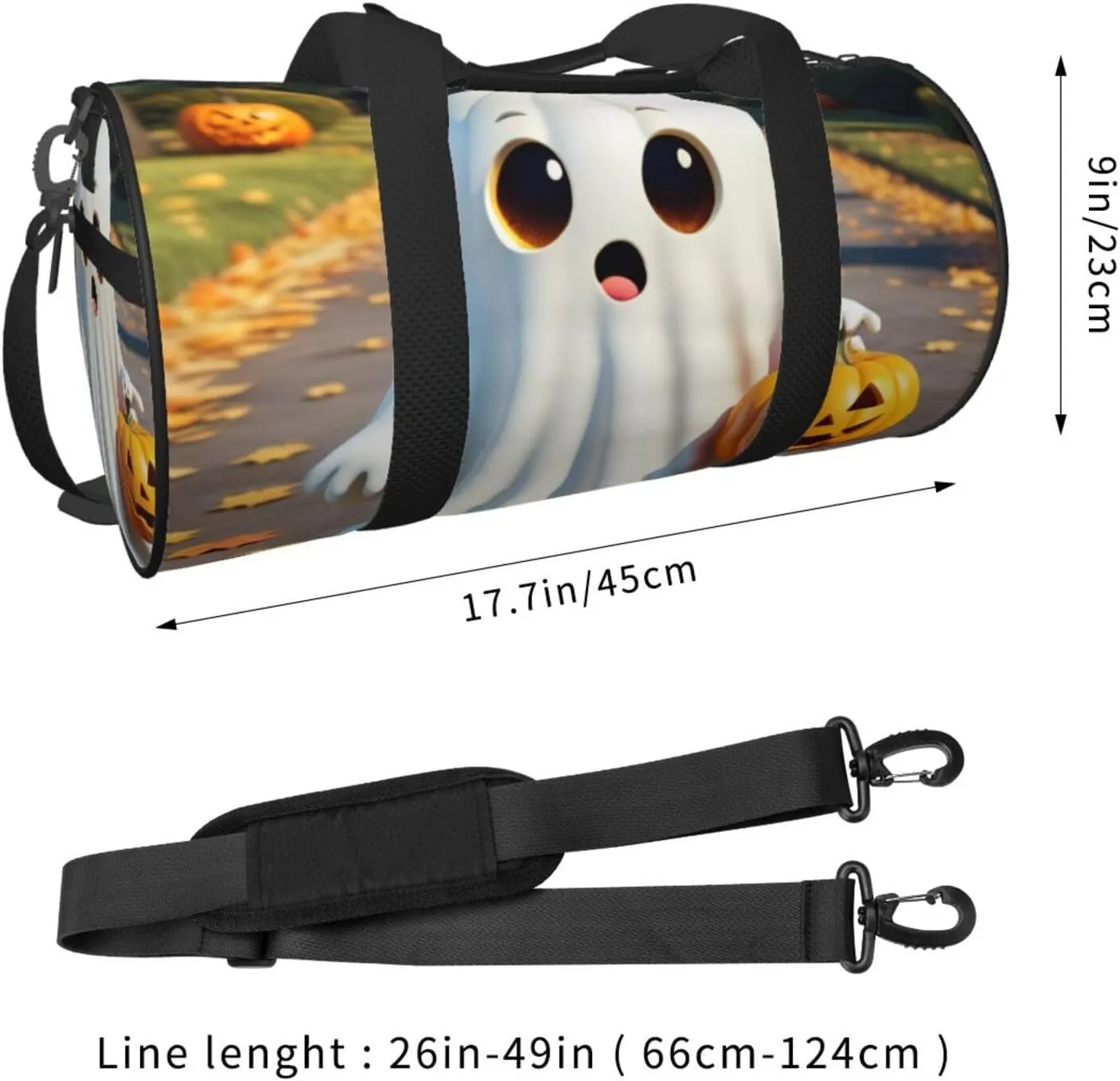 Halloween Ghost Pumpkin Printed Travel Bag,Round Personal Item Storage bag,Foldie Duffel Bag for Traveling Vacation,Fitness,Sports