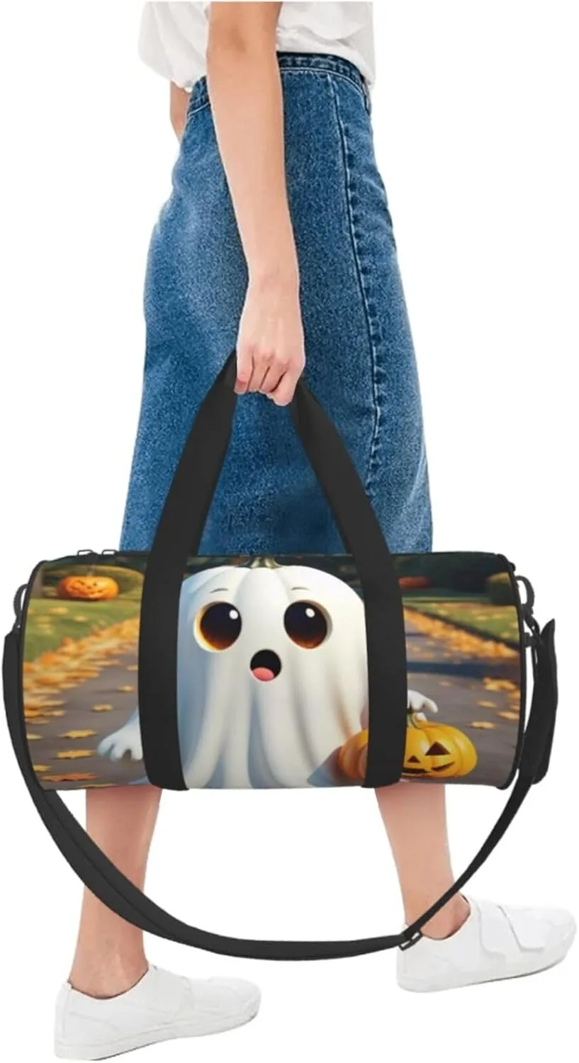 Halloween Ghost Pumpkin Printed Travel Bag,Round Personal Item Storage bag,Foldie Duffel Bag for Traveling Vacation,Fitness,Sports