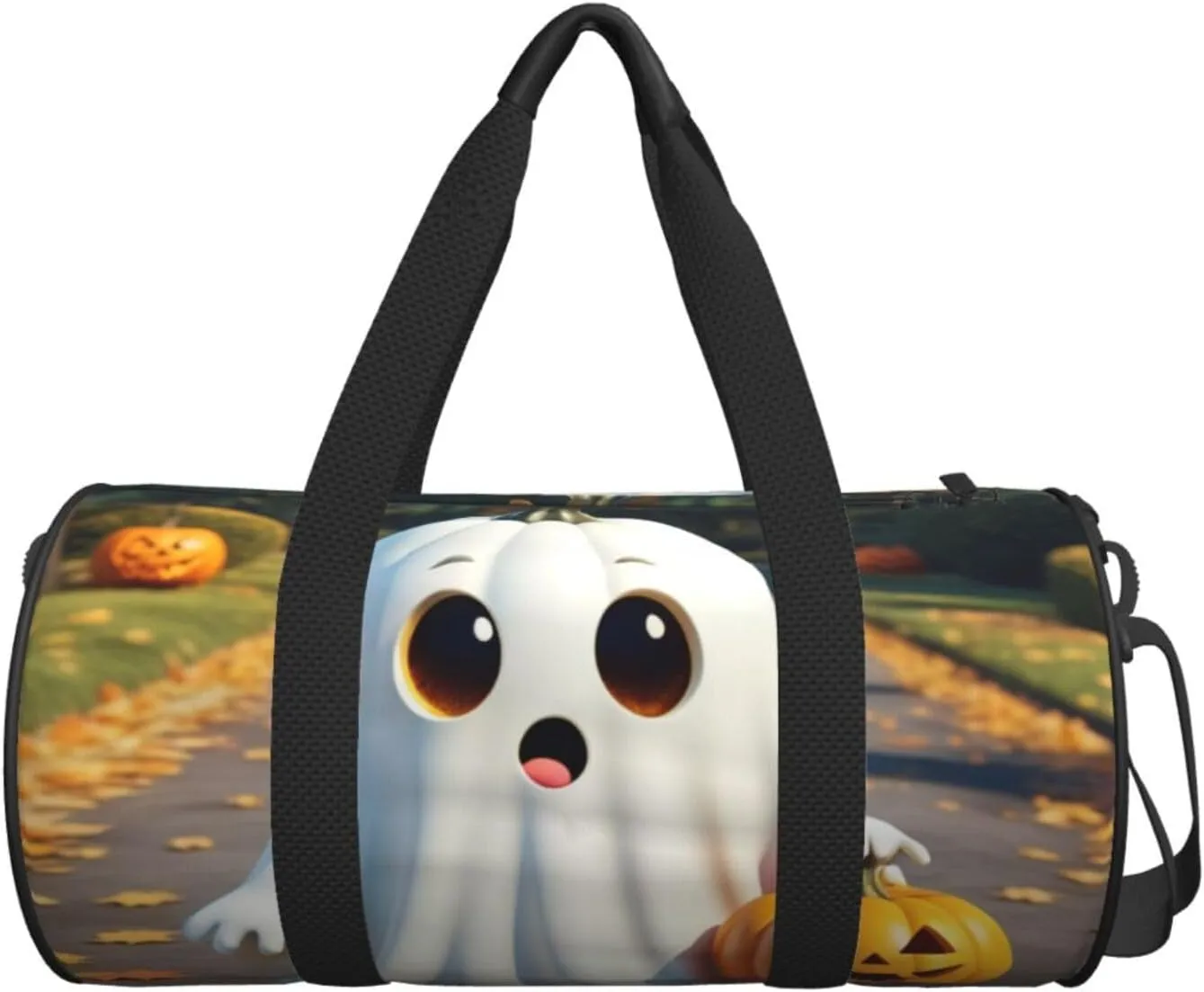 Halloween Ghost Pumpkin Printed Travel Bag,Round Personal Item Storage bag,Foldie Duffel Bag for Traveling Vacation,Fitness,Sports