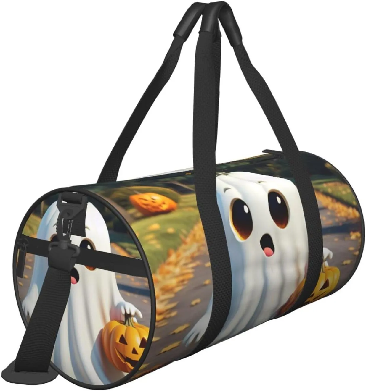 Halloween Ghost Pumpkin Printed Travel Bag,Round Personal Item Storage bag,Foldie Duffel Bag for Traveling Vacation,Fitness,Sports