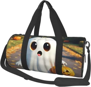 Halloween Ghost Pumpkin Printed Travel Bag,Round Personal Item Storage bag,Foldie Duffel Bag for Traveling Vacation,Fitness,Sports