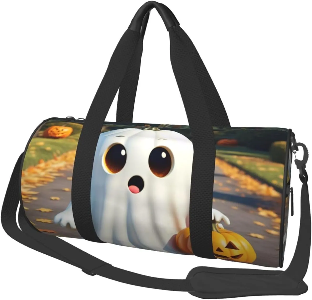 Halloween Ghost Pumpkin Printed Travel Bag,Round Personal Item Storage bag,Foldie Duffel Bag for Traveling Vacation,Fitness,Sports