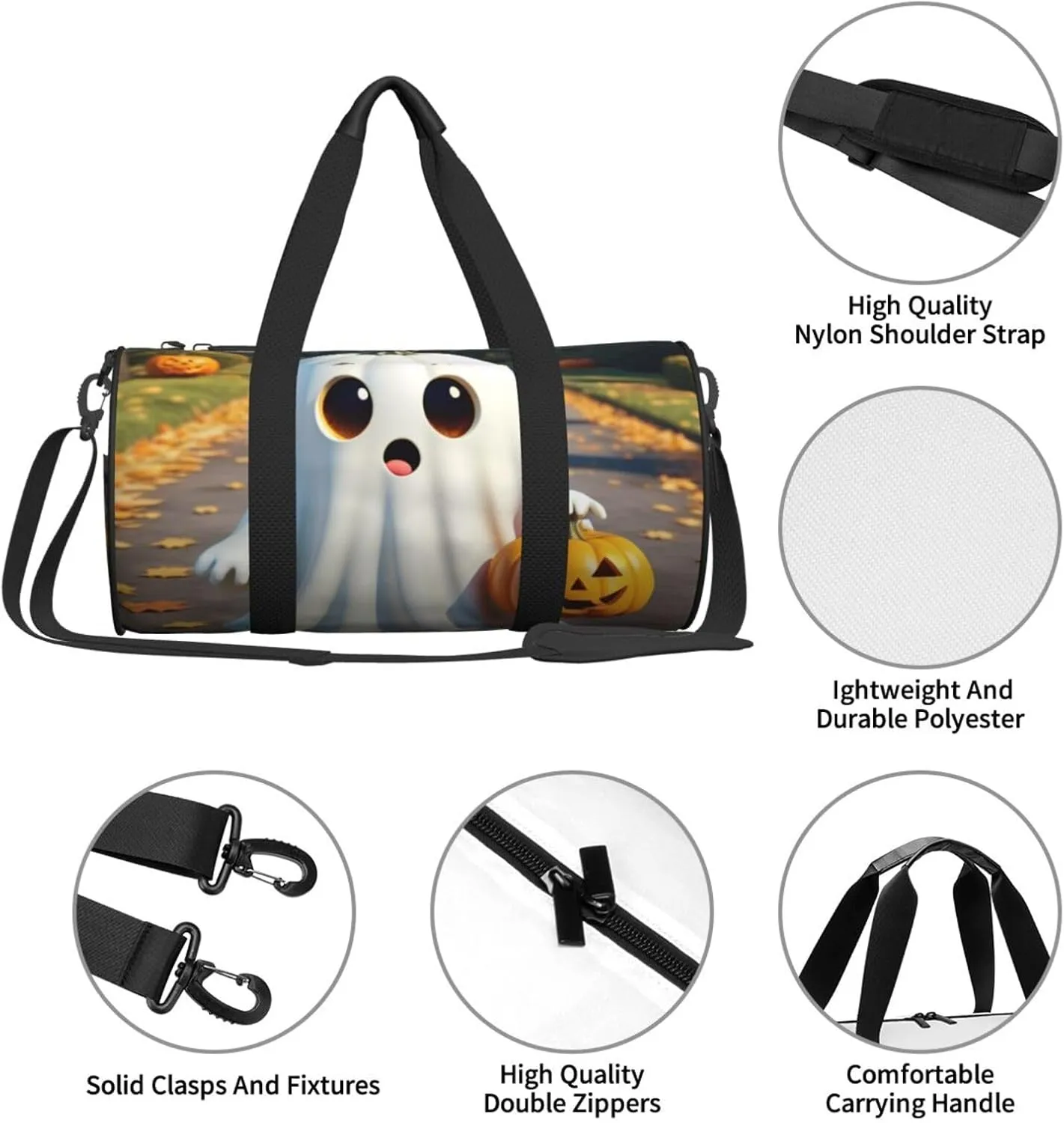 Halloween Ghost Pumpkin Printed Travel Bag,Round Personal Item Storage bag,Foldie Duffel Bag for Traveling Vacation,Fitness,Sports