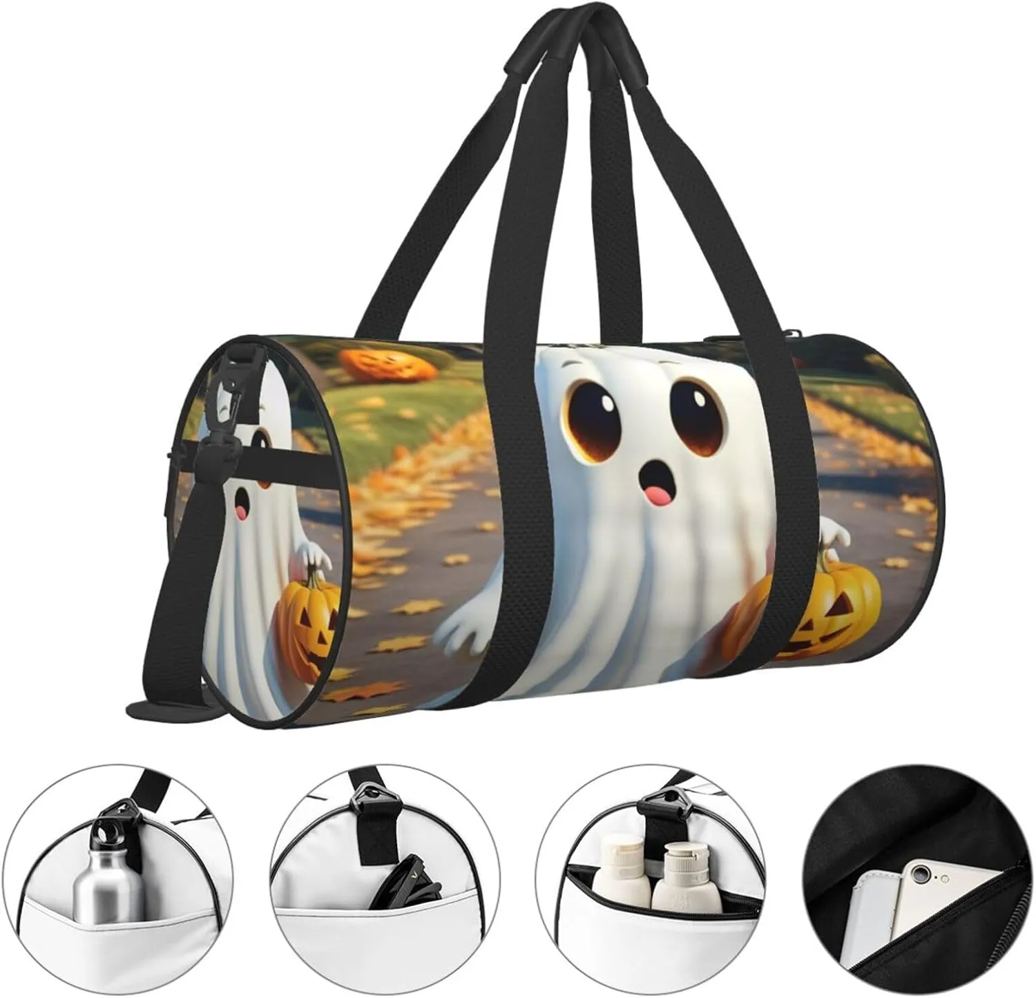 Halloween Ghost Pumpkin Printed Travel Bag,Round Personal Item Storage bag,Foldie Duffel Bag for Traveling Vacation,Fitness,Sports