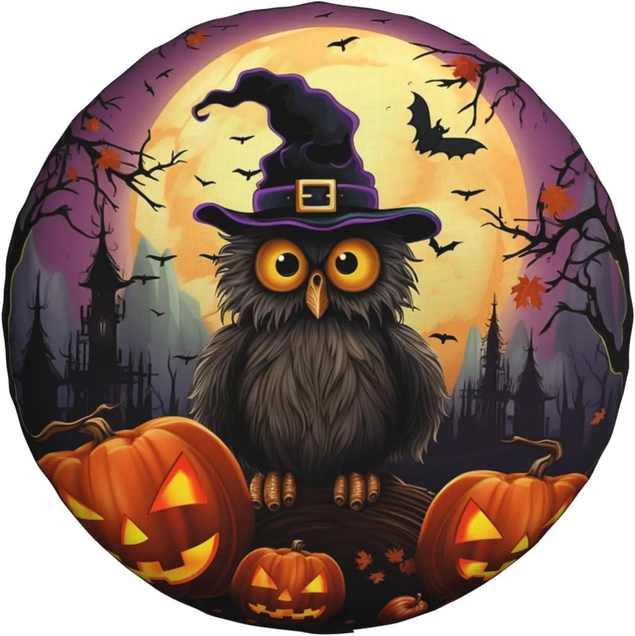 Halloween Owl Ghost Pumpkin Tire Cover Outdoor Waterproof Snow Sun Rain Wheel Cover Portable Wheel Bags Camper Spare Tire Cover Universal Car Tire Protectors for Trailer RV SUV