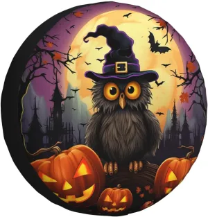 Halloween Owl Ghost Pumpkin Tire Cover Outdoor Waterproof Snow Sun Rain Wheel Cover Portable Wheel Bags Camper Spare Tire Cover Universal Car Tire Protectors for Trailer RV SUV