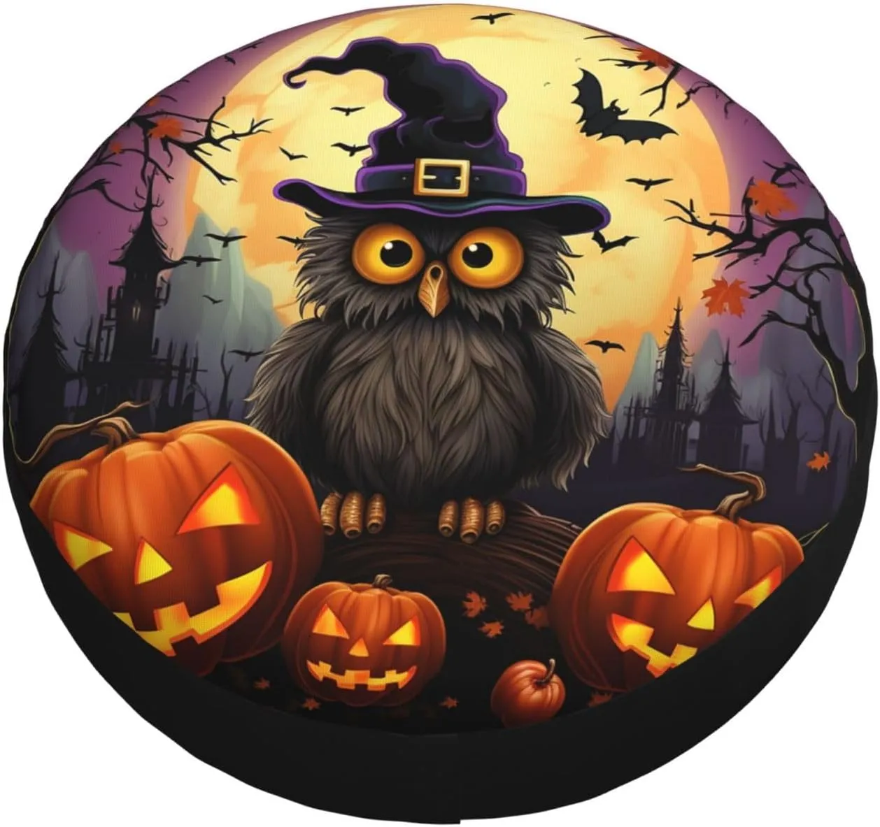 Halloween Owl Ghost Pumpkin Tire Cover Outdoor Waterproof Snow Sun Rain Wheel Cover Portable Wheel Bags Camper Spare Tire Cover Universal Car Tire Protectors for Trailer RV SUV
