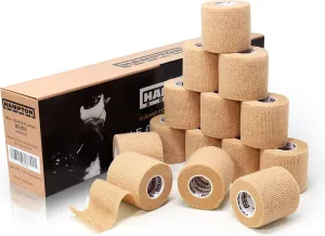 Hampton Adams | As Seen on Shark Tank | Self Adhesive Bandage Wrap (14-Pack) | 15ft | Pet Safe | Breathable Athletic Elastic Cohesive Bandage for Sports Injury Ankle Knee Wrist sprains (Beige)