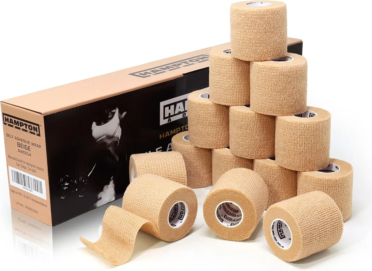 Hampton Adams | As Seen on Shark Tank | Self Adhesive Bandage Wrap (14-Pack) | 15ft | Pet Safe | Breathable Athletic Elastic Cohesive Bandage for Sports Injury Ankle Knee Wrist sprains (Beige)