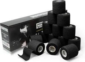 Hampton Adams | As Seen on Shark Tank | Self Adhesive Bandage Wrap (14-Pack) | 15ft | Pet Safe | Breathable Athletic Elastic Cohesive Bandage for Sports Injury Ankle Knee Wrist sprains (Black)
