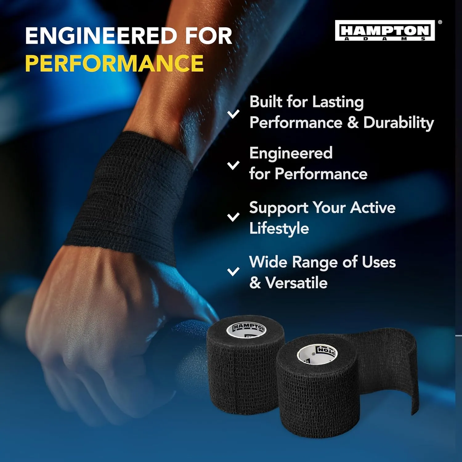 Hampton Adams | As Seen on Shark Tank | Self Adhesive Bandage Wrap (14-Pack) | 15ft | Pet Safe | Breathable Athletic Elastic Cohesive Bandage for Sports Injury Ankle Knee Wrist sprains (Black)