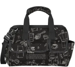 Hand Drawn Coffee Equipment Composition Background Tool Bag for Men Women Heavy Duty Multi-Pockets Wide Mouth Tool Tote Waterproof Tool Bag Organizer with Adjustable Shoulder Strap