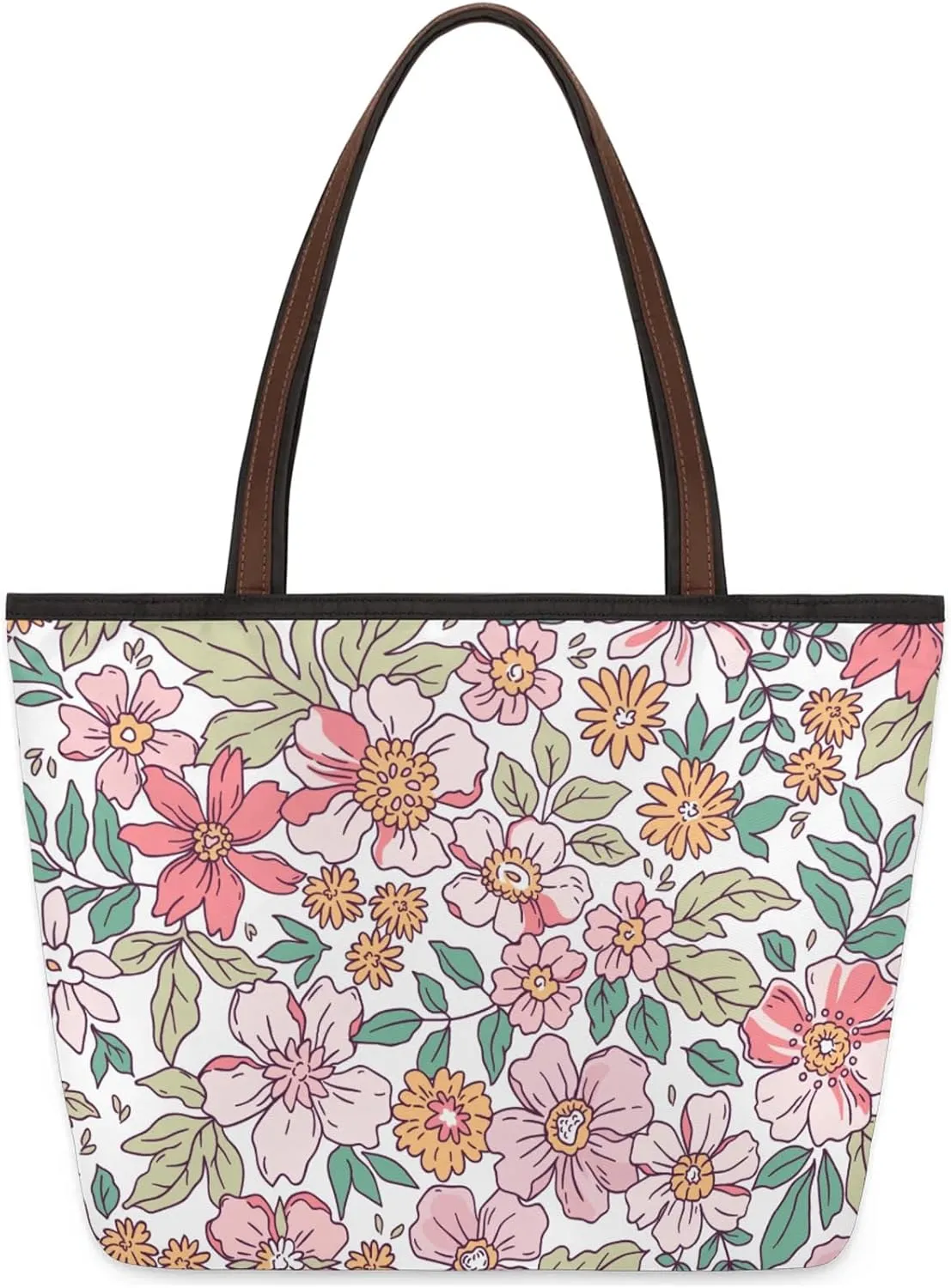 Hand-drawn Flowers Plants Tote Bag for Women Womens Handbags Tote Bag for Work Shopping Travel Beach