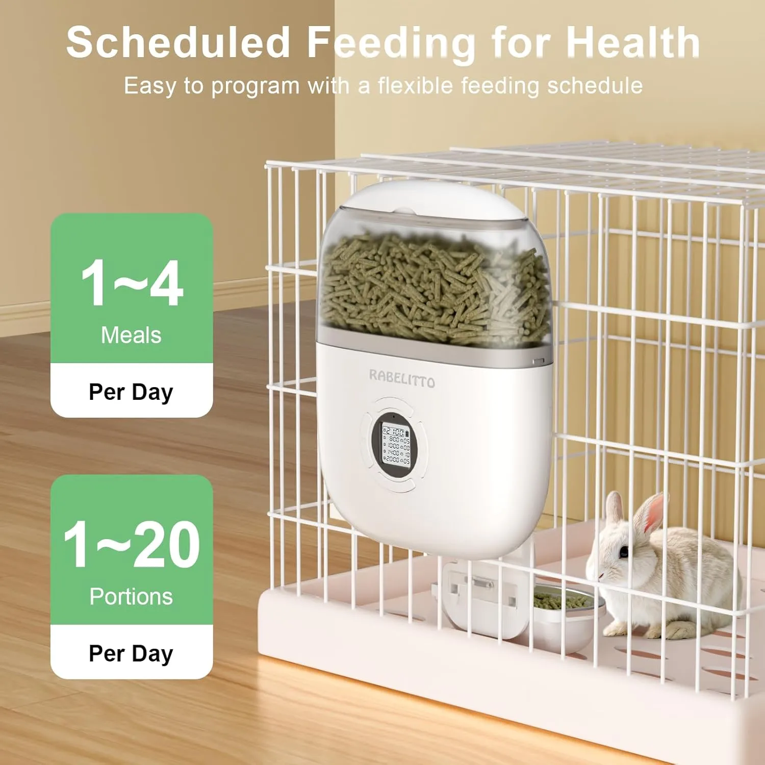 Hanging Rabbit Feeder, Automatic Pet Feeder with Timer, Programmable Portion Size Control 4 Meals Per Day, Small Animal Food Dispenser with Desiccant Bag for Bunny Chinchilla Hedgehog