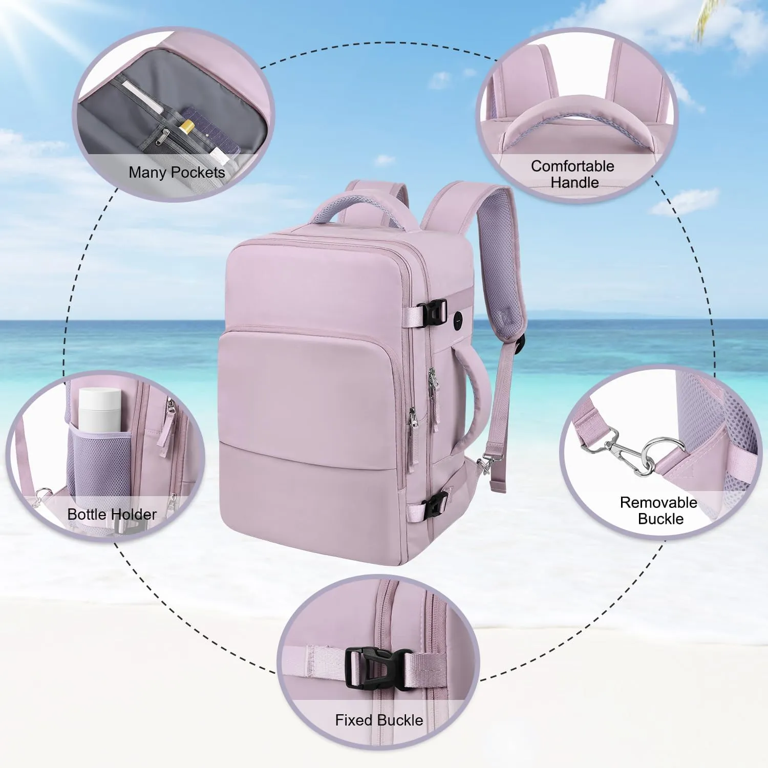 Hanples Large Travel Laptop Backpack for Men Women, Light Purple, 16 Inch Laptop Compartment