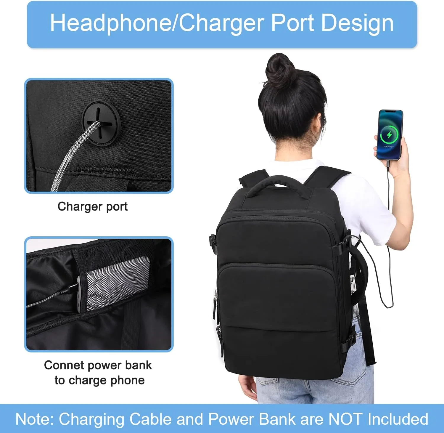 Hanples Unisex Laptop Backpack, Black, 16 Inch Laptop and iPad Compartment, Suitable for Air Travel