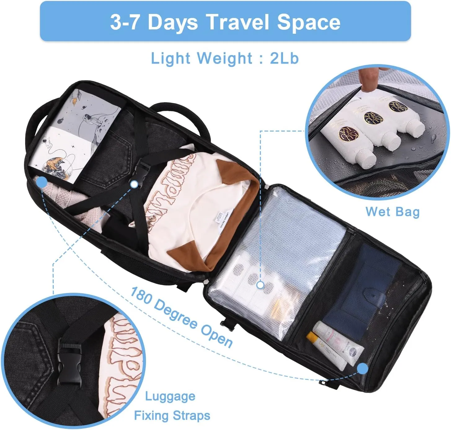 Hanples Unisex Laptop Backpack, Black, 16 Inch Laptop and iPad Compartment, Suitable for Air Travel