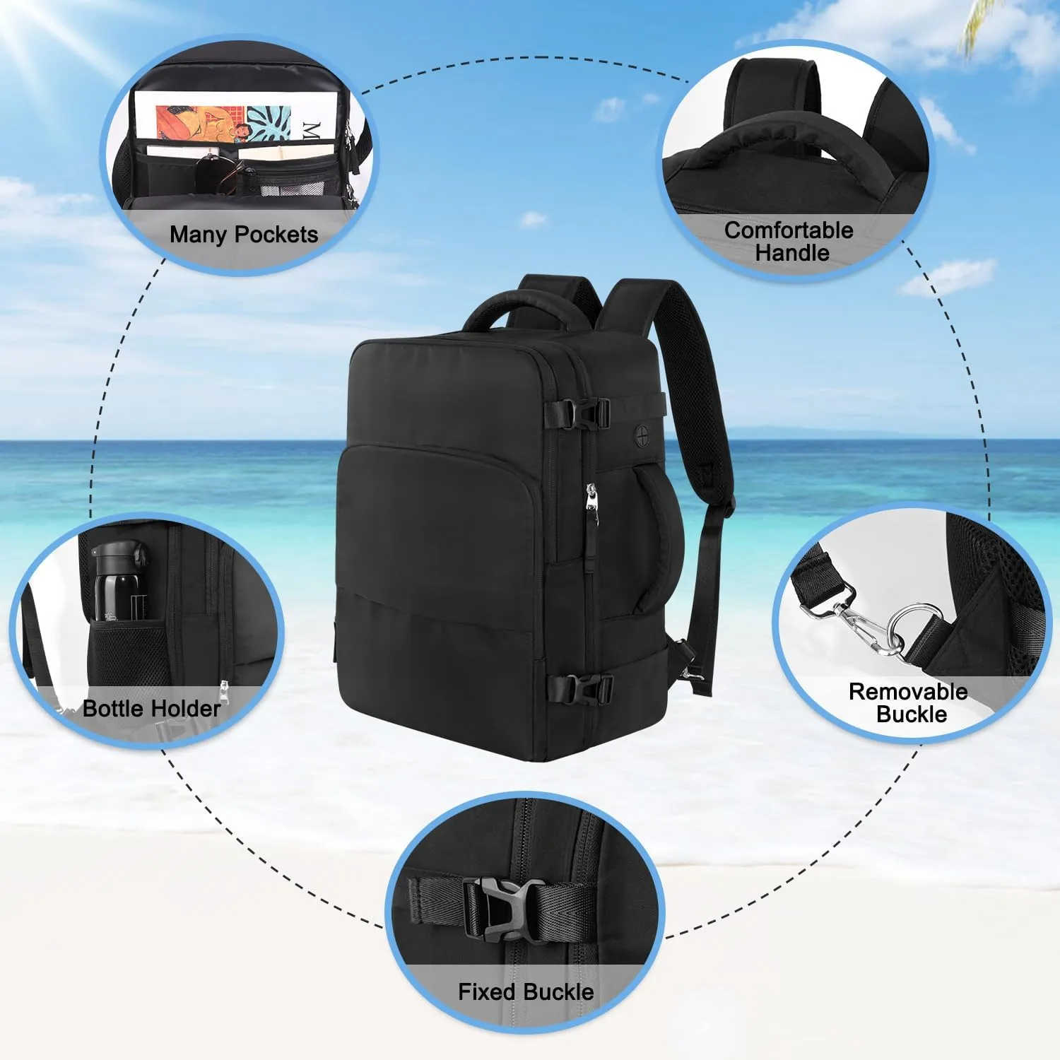 Hanples Unisex Laptop Backpack, Black, 16 Inch Laptop and iPad Compartment, Suitable for Air Travel