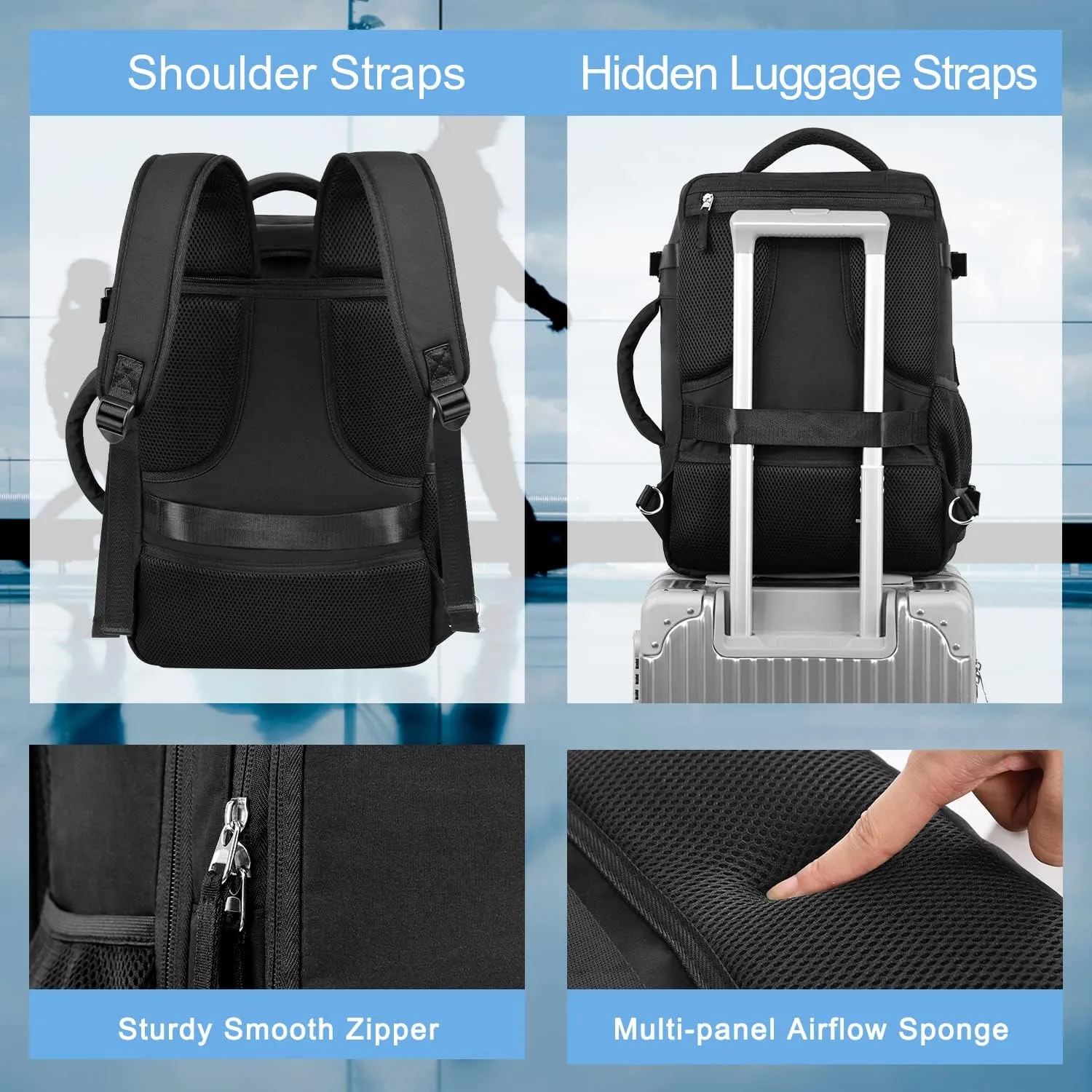 Hanples Unisex Laptop Backpack, Black, 16 Inch Laptop and iPad Compartment, Suitable for Air Travel
