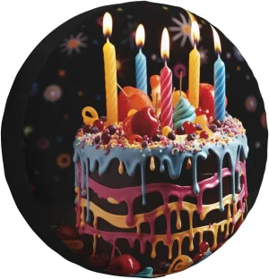 Happy Birthday Big Cake Tire Cover Outdoor Waterproof Snow Sun Rain Wheel Cover Portable Wheel Bags Camper Spare Tire Cover Universal Car Tire Protectors for Trailer RV SUV