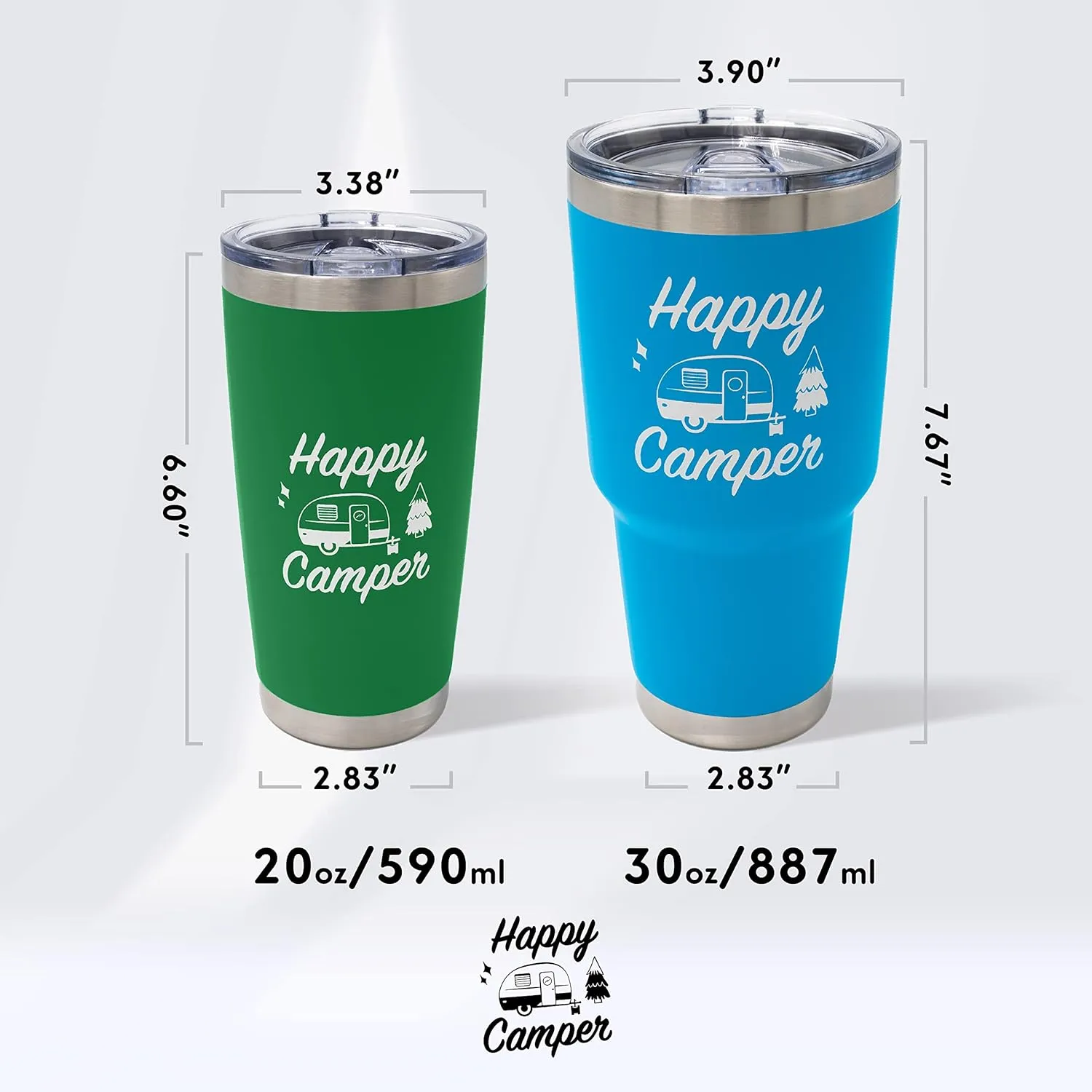 Happy Camper Stainless Steel Tumbler with Vacuum Insulated Double Wall, Splash Proof Sliding Lid Great for Hot or Cold Drinks, Outdoor Camping Travel Cup RV Gifts