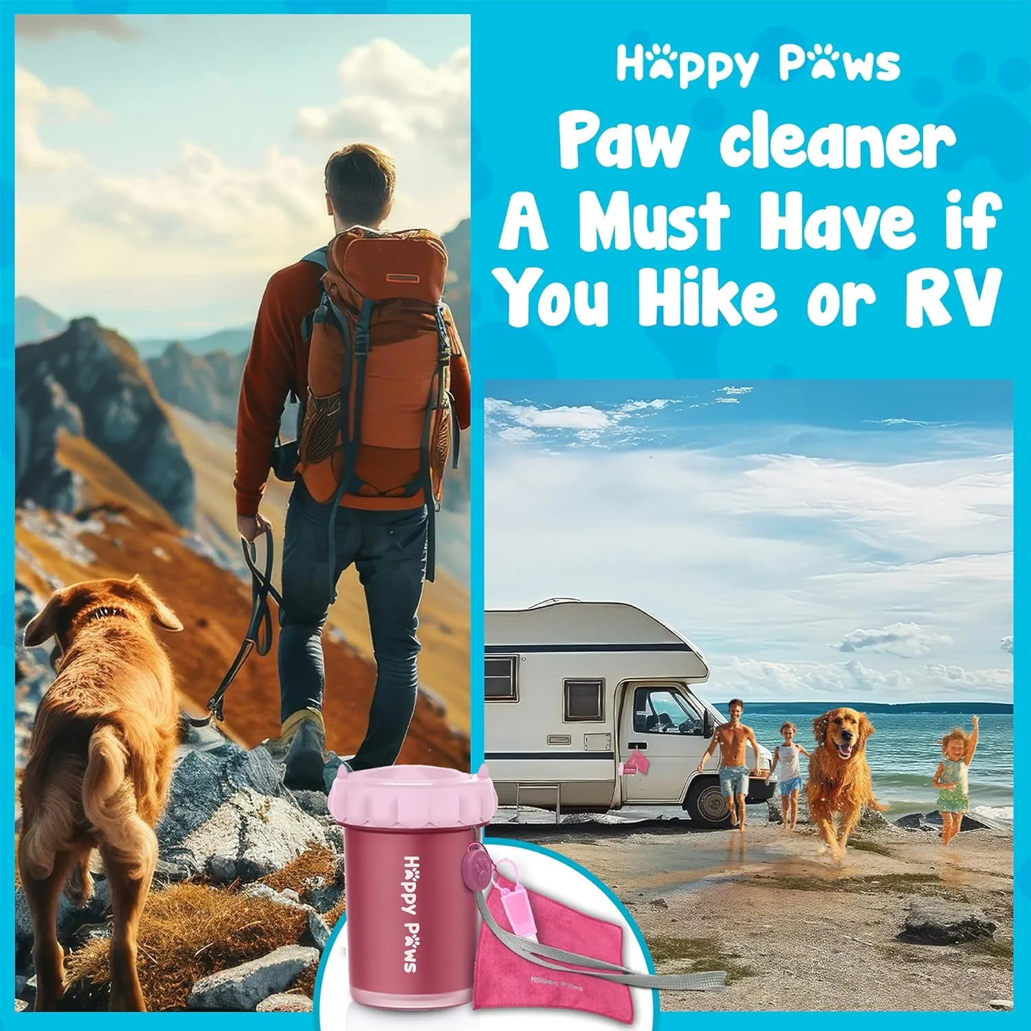 Happy Paws Portable Dog Paw Cleaner, Dog Paw Washer, Paw Muddy Paw Cleaner Medium Large Dogs- Premium Quality Pet Supplies and Accessories, Pink