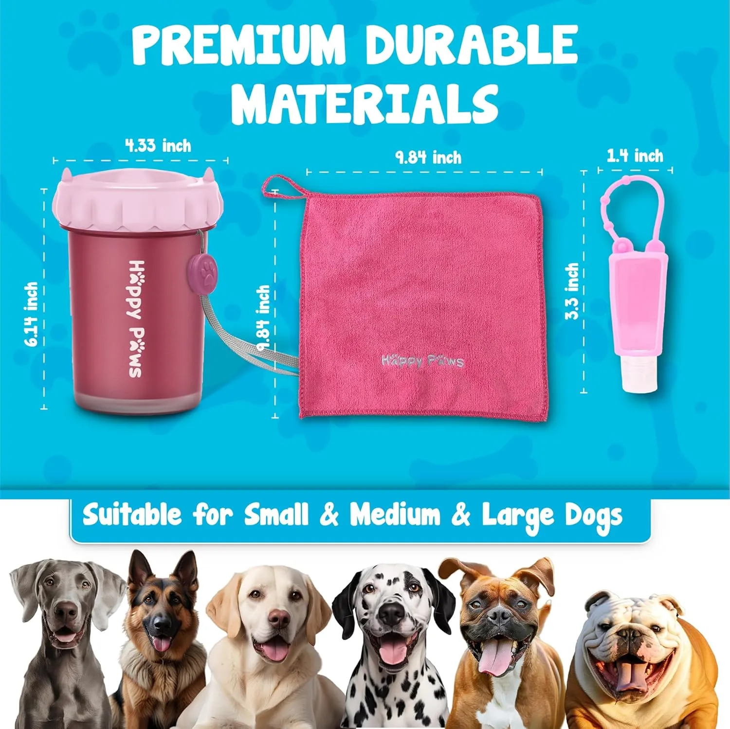 Happy Paws Portable Dog Paw Cleaner, Dog Paw Washer, Paw Muddy Paw Cleaner Medium Large Dogs- Premium Quality Pet Supplies and Accessories, Pink