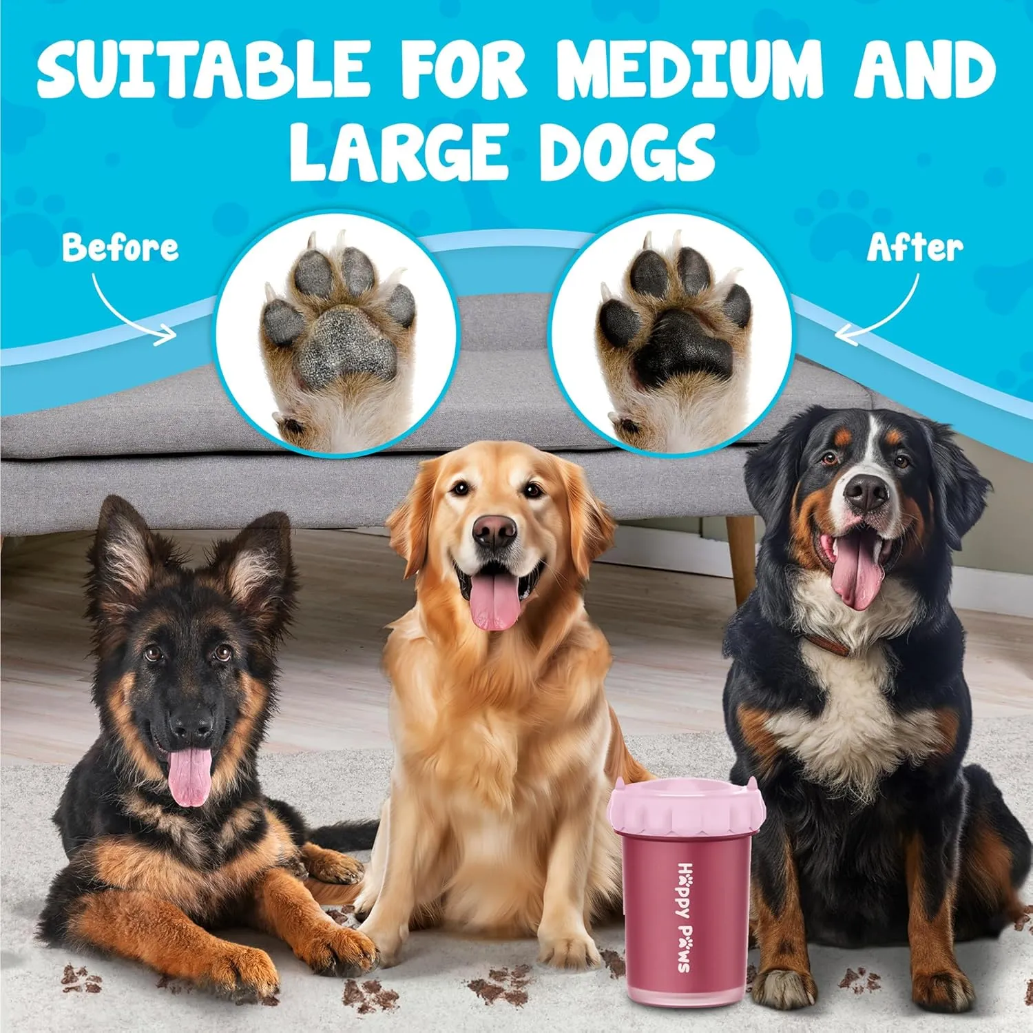 Happy Paws Portable Dog Paw Cleaner, Dog Paw Washer, Paw Muddy Paw Cleaner Medium Large Dogs- Premium Quality Pet Supplies and Accessories, Pink