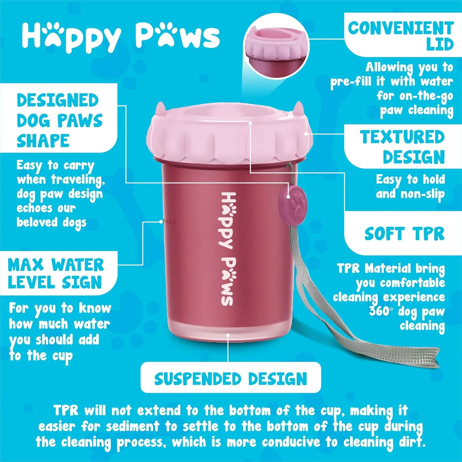Happy Paws Portable Dog Paw Cleaner, Dog Paw Washer, Paw Muddy Paw Cleaner Medium Large Dogs- Premium Quality Pet Supplies and Accessories, Pink