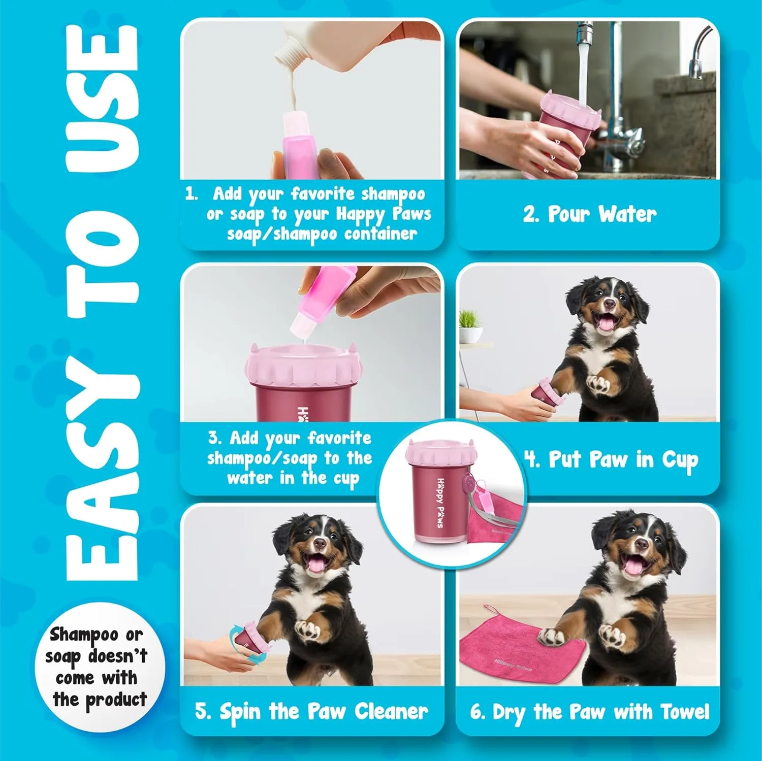 Happy Paws Portable Dog Paw Cleaner, Dog Paw Washer, Paw Muddy Paw Cleaner Medium Large Dogs- Premium Quality Pet Supplies and Accessories, Pink