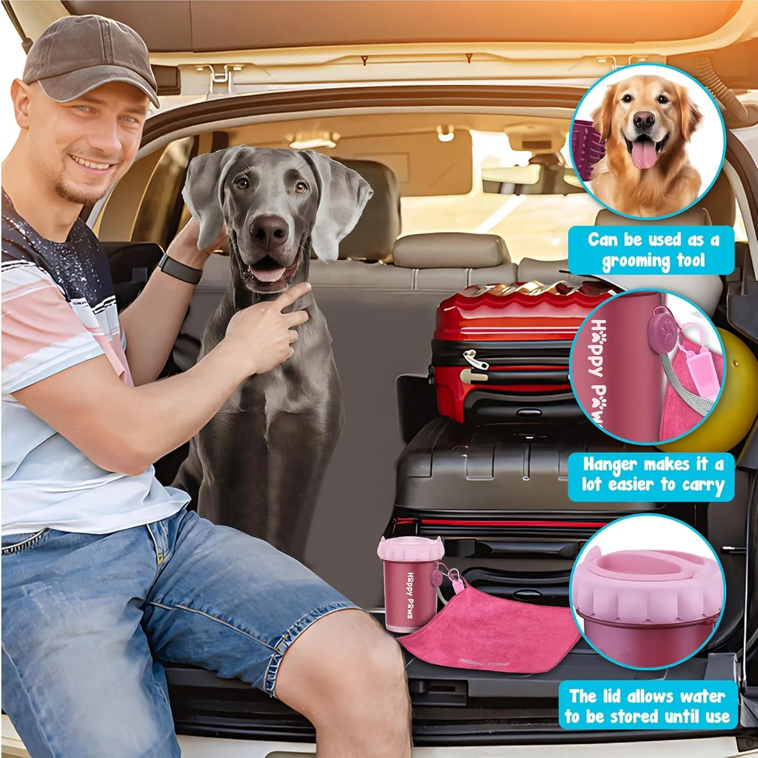 Happy Paws Portable Dog Paw Cleaner, Dog Paw Washer, Paw Muddy Paw Cleaner Medium Large Dogs- Premium Quality Pet Supplies and Accessories, Pink