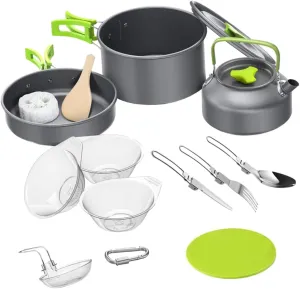 Happyyami 1set Camping Cookware Kit Portable Cooking for Outdoor Adventures Folding Design Space-Saving for Camping Hiking and Backpacking Activities