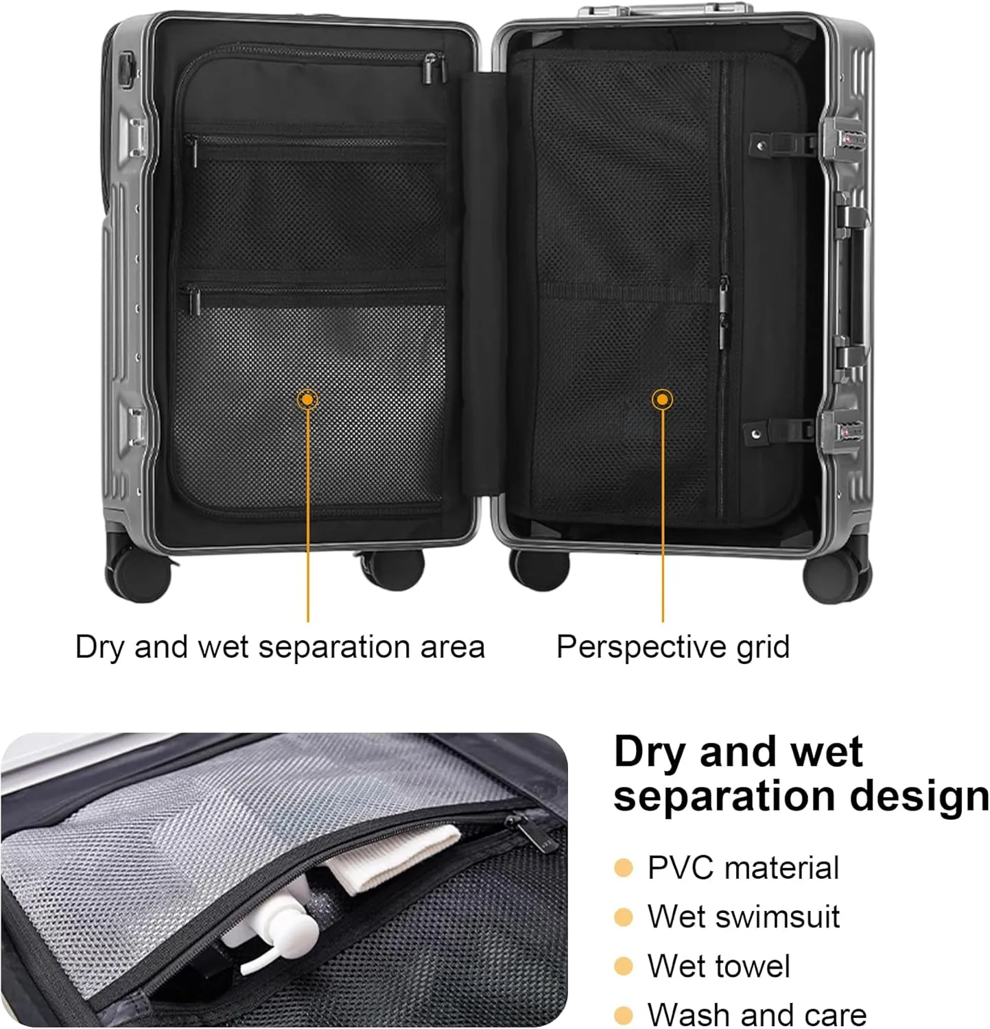 Hard Shell Luggage 20 Inch Travel Luggage, Carry-On Luggage Spinner TSA with Lid, ABS Aluminum Frame，Lightweight Travel Luggage 20'' 24'' 26''Carry-On (upgraded gray, 28 inch)