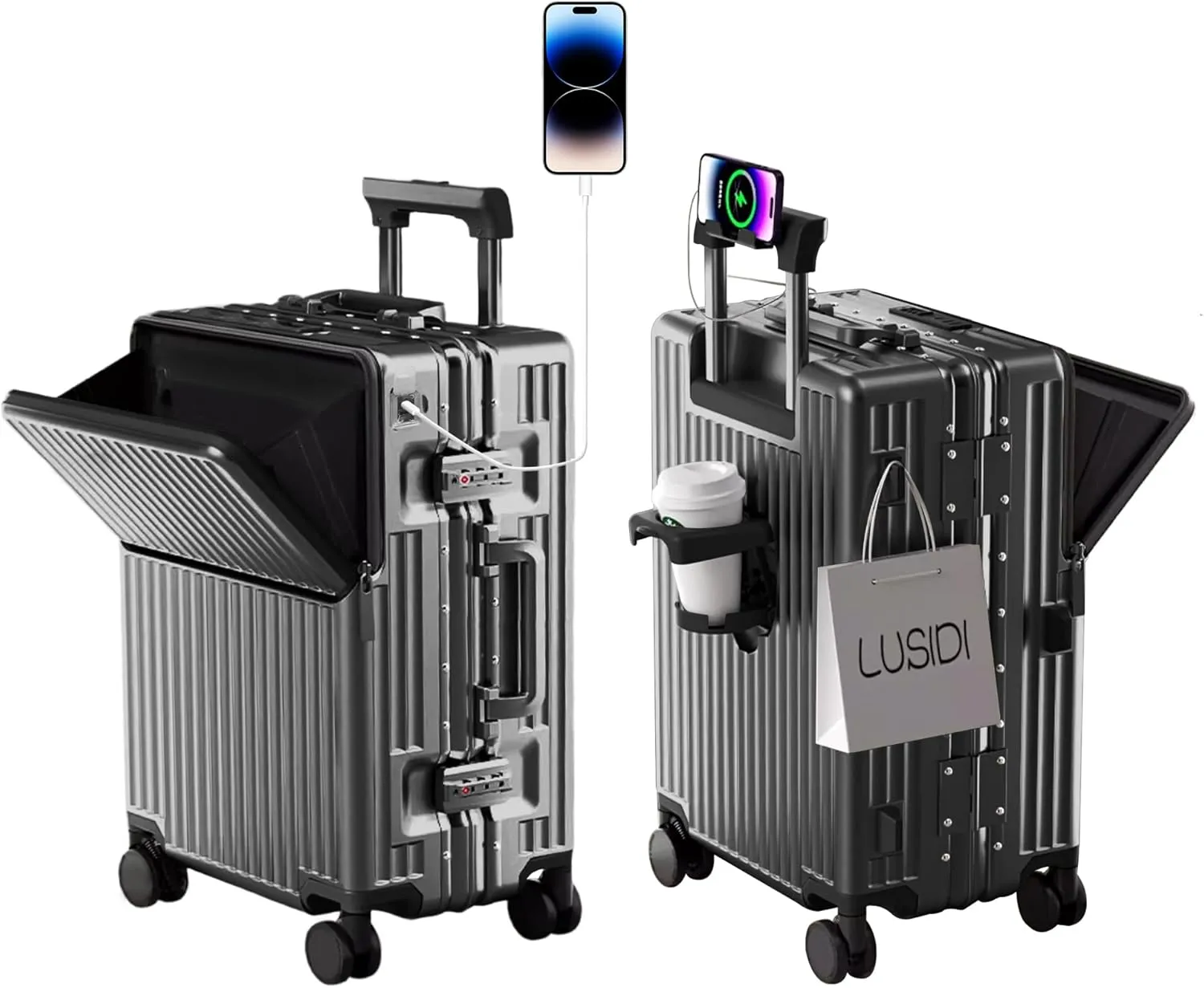 Hard Shell Luggage 20 Inch Travel Luggage, Carry-On Luggage Spinner TSA with Lid, ABS Aluminum Frame，Lightweight Travel Luggage 20'' 24'' 26''Carry-On (upgraded gray, 28 inch)